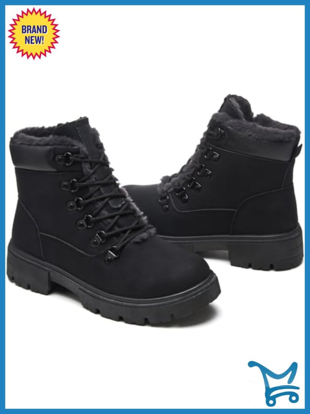 Women's Winter Snow Boots with Fur Lined, Low Heels Combat Ankle Boots, Non